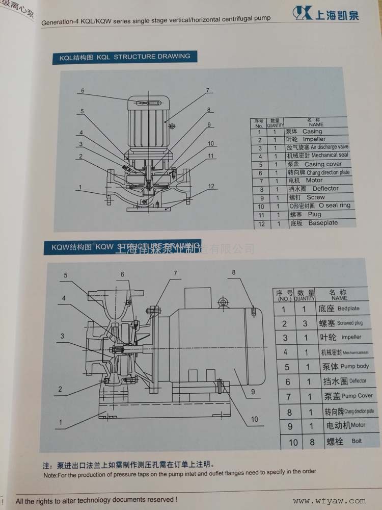 上海凯泉kql651604单级离心泵