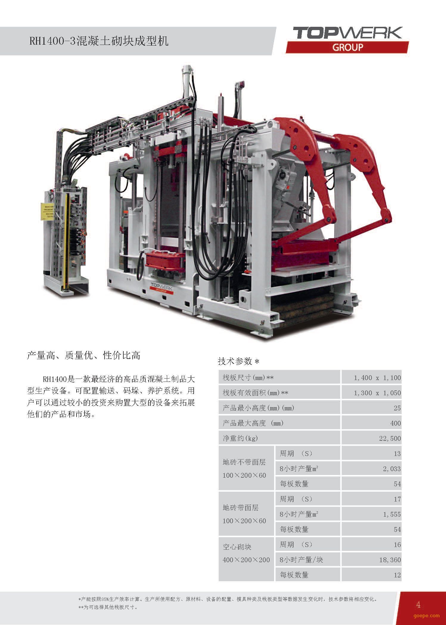 供应rh1400-3va砌块成型机 制砖机 免烧制砖机