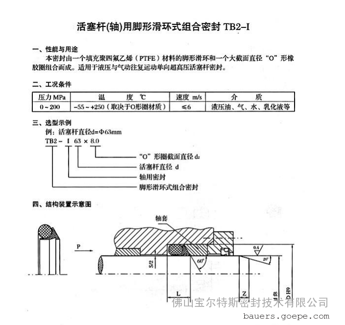 活塞杆(轴)用脚形滑环式组合密封tb2-i超高压200mpa密封圈